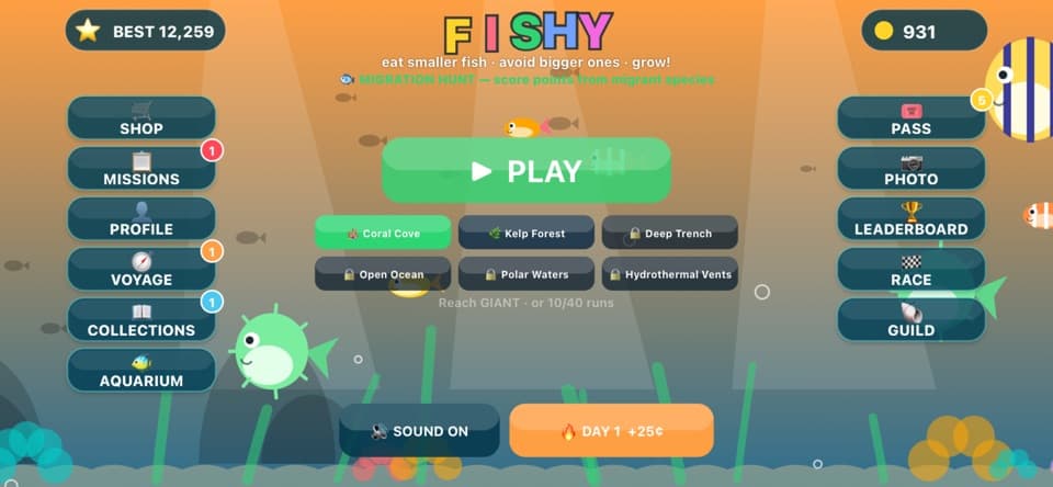 Fishy: Eat & Grow title screen