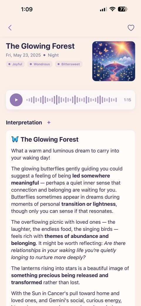 A dream with its reflective interpretation